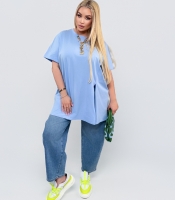 Туника женская хлопковая из турецкой кулирки удлинённая свободного кроя с боковыми разрезами летняя