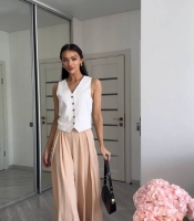 Брюки женские из софт премиум палаццо с высокой талией широкие на потайной молнии весенне-летние