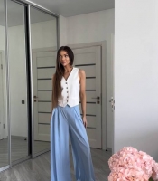 Брюки женские из софт премиум палаццо с высокой талией широкие на потайной молнии весенне-летние