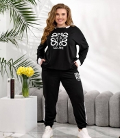 Спортивный костюм-двойка женский из двунитки оверсайз со свитшотом и брюками с принтом и лампасами больших размеров летний