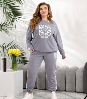 Спортивный костюм-двойка женский из двунитки оверсайз со свитшотом и брюками с принтом больших размеров летний