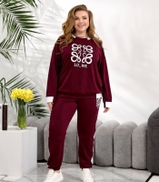 Спортивный костюм-двойка женский из двунитки оверсайз со свитшотом и брюками с принтом летний