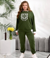 Спортивный костюм-двойка женский из двунитки оверсайз со свитшотом и брюками с принтом больших размеров летний
