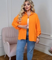 Рубашка женская из американского крепа жатка свободного кроя удлинённая с длинным рукавом весенне-летняя