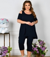 Костюм женский из трикотажа в рубчик с туникой и леггинсами с открытыми плечами повседневный летний