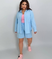 Костюм-двойка женский из льна и хлопка с рубашкой и шортами свободного кроя летний