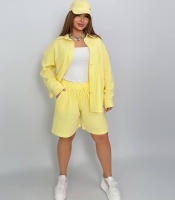 Костюм-двойка женский из льна и хлопка с рубашкой и шортами свободного кроя летний