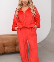 Спортивный костюм женский велюровый с худи на молнии и широкими брюками весенне-летний