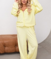 Спортивный костюм женский велюровый с худи на молнии и широкими брюками весенне-летний