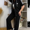 Спортивный костюм женский из двунитки пенье с кофтой на молнии и прямыми штанами с лампасами летний  k-129321