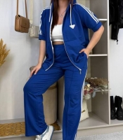 Спортивный костюм женский из двунитки пенье с кофтой на молнии и прямыми штанами с лампасами летний