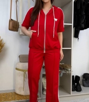 Спортивный костюм женский из двунитки пенье с кофтой на молнии и прямыми штанами с лампасами летний