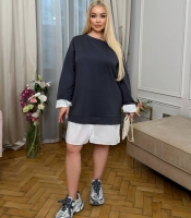 Платье-туника женское из двунитки свободного кроя с имитацией рубашки летнее