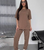 Костюм-двойка женский спортивный из двунитки футболка и брюки весенне-летний