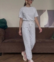 Костюм-двойка женский спортивный из двунитки футболка и брюки весенне-летний