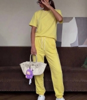 Костюм-двойка женский спортивный из двунитки футболка и брюки весенне-летний