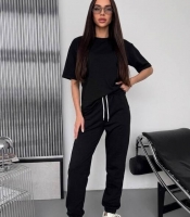 Костюм-двойка женский спортивный из двунитки футболка и брюки весенне-летний