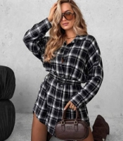 Платье-рубашка женское фланелевое в клетку с поясом весенне-летнее