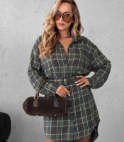 Платье-рубашка женское фланелевое в клетку с поясом весенне-летнее