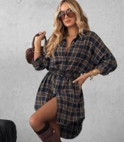 Платье-рубашка женское фланелевое в клетку с поясом весенне-летнее