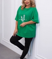 Костюм-двойка женский спортивный хлопковый футболка и леггинсы весенне-летний