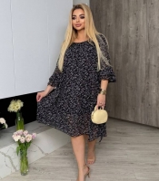 Платье женское шифоновое с подкладкой цветочным принтом и рукавами воланами больших размеров весенне-летнее