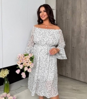 Платье женское шифоновое с цветочным принтом открытыми плечами и рукавами воланами больших размеров весенне-летнее