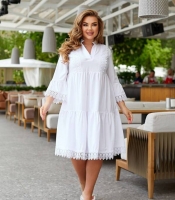 Платье-трапеция женское из софта с кружевной отделкой и длинными рукавами больших размеров весенне-летнее