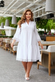 Платье-трапеция женское из софта с кружевной отделкой и длинными рукавами больших размеров весенне-летнее