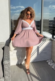 Платье-трапеция женское из льна-жатки с кружевной отделкой и расклешенными рукавами больших размеров весенне-летнее