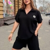 Костюм-двойка женский трикотажный из эластана Лакоста с футболкой-поло и шортами больших размеров летний  k-129404