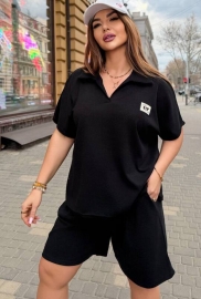 Костюм-двойка женский трикотажный из эластана Лакоста с футболкой-поло и шортами больших размеров летний