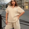 Костюм-двойка женский трикотажный из эластана Лакоста с футболкой-поло и шортами больших размеров летний  k-129406
