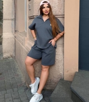 Костюм-двойка женский трикотажный из эластана Лакоста с футболкой-поло и шортами больших размеров летний