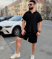 Костюм-двойка мужской трикотажный из эластана Лакоста с футболкой-поло и шортами летний