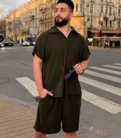 Костюм-двойка мужской трикотажный из эластана Лакоста с футболкой-поло и шортами летний