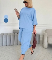 Костюм-двойка женский из льна в стиле бохо: свободная блуза оверсайз и брюки весенне-летний