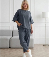 Костюм-двойка женский из льна в стиле бохо свободная блуза оверсайз и брюки весенне-летний