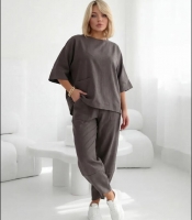 Костюм-двойка женский из льна в стиле бохо свободная блуза оверсайз и брюки весенне-летний