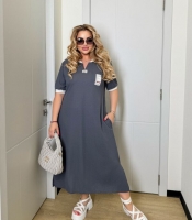 Платье-футболка женское из лакосты свободного кроя макси повседневное большие размеры весенне-летнее