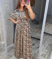 Комбинезон брюки женский из софта с анималистическим принтом свободного кроя большие размеры весенне-летний