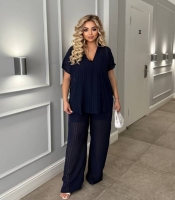 Костюм-тройка женский из шифона и трикотажа с блузой и прямыми брюками большие размеры летний