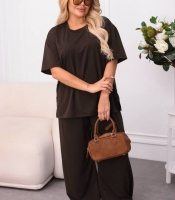 Спортивный костюм-двойка женский из двунитки с футболкой и широкими брюками оверсайз большие размеры летний