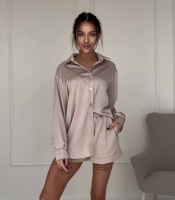 Костюм-двойка женский шелковый рубашка и шорты свободного кроя летний