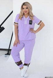 Спортивный костюм женский из двунитки двойка с кофтой и брюками прямого кроя летний демисезонный большого размера