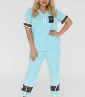 Спортивный костюм женский из двунитки двойка с кофтой и брюками прямого кроя летний демисезонный большого размера