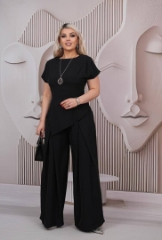 Костюм-двойка женский из крепдайвинга: асимметричная блуза и широкие брюки палаццо летний