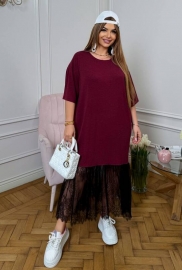 Платье-туника женское из джерси свободного силуэта с кружевом по низу макси весенне-летнее