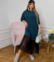 Платье-туника женское из джерси свободного силуэта с кружевом по низу макси весенне-летнее