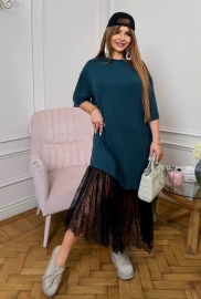 Платье-туника женское из джерси свободного силуэта с кружевом по низу макси весенне-летнее